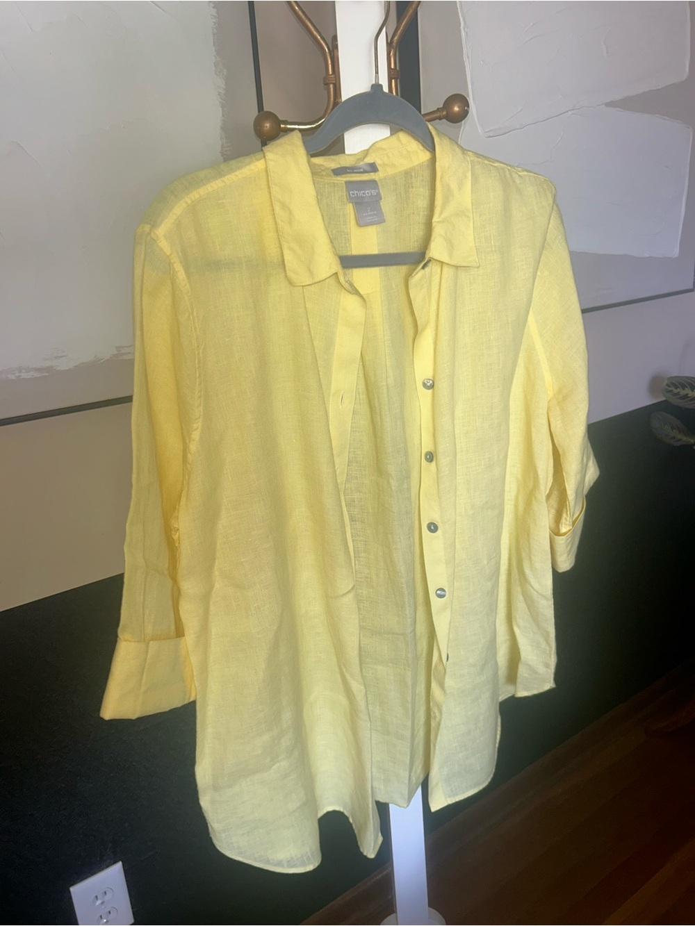 Chico's Soft Yellow Linen Shirt Jacket